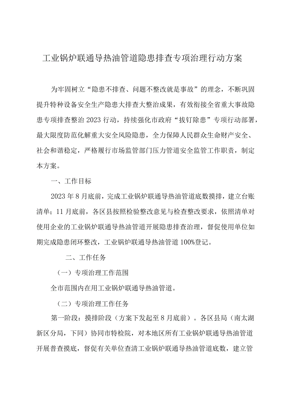 工业锅炉联通导热油管道隐患排查专项治理行动方案.docx_第1页