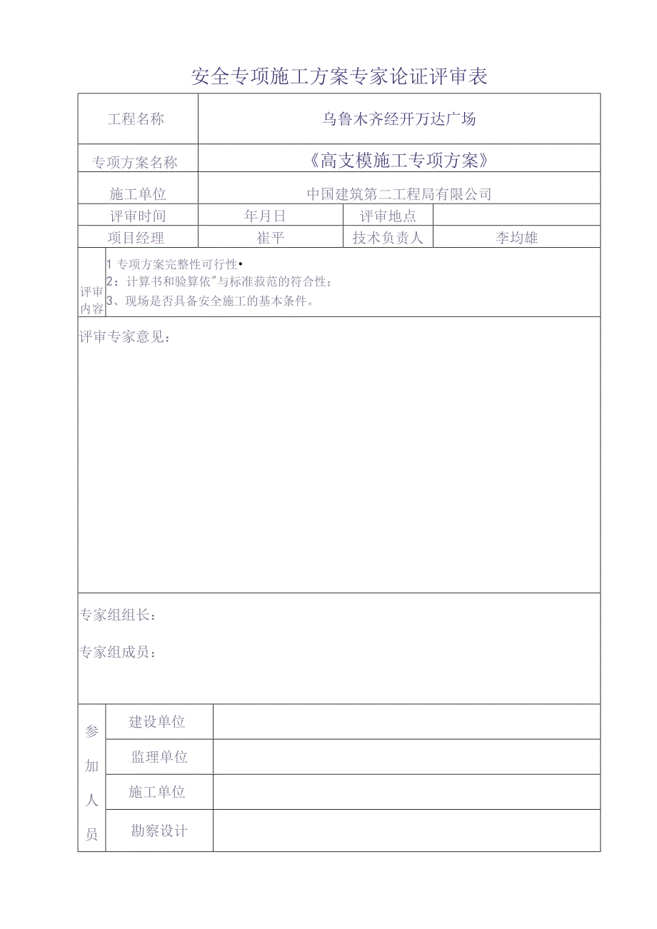 安全专项施工方案专家论证会评审表（天选打工人）.docx_第1页