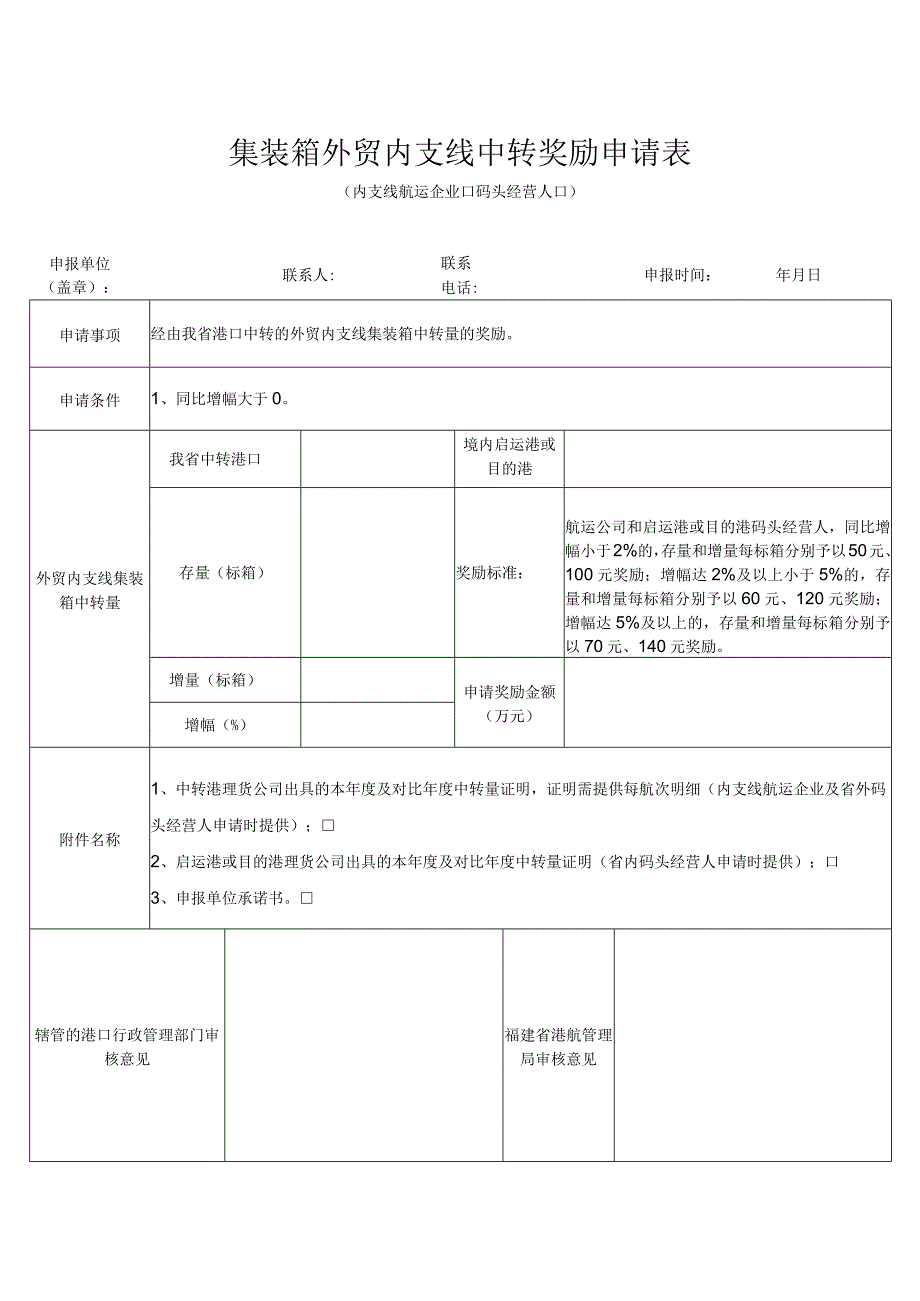 集装箱外贸内支线中转奖励申请表内支线航运企业码头经营人.docx_第1页