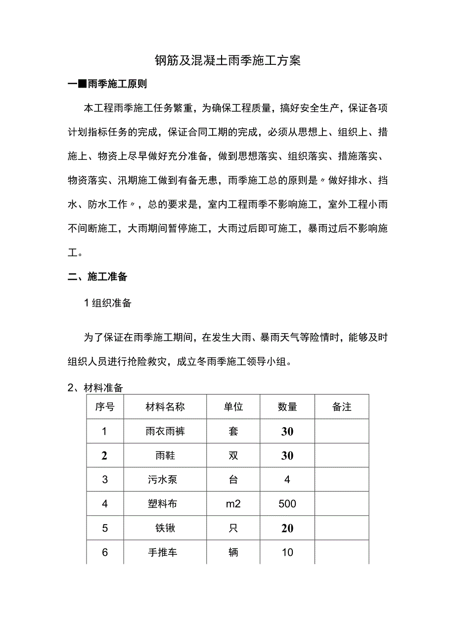 钢筋及混凝土雨季施工方案.docx_第1页