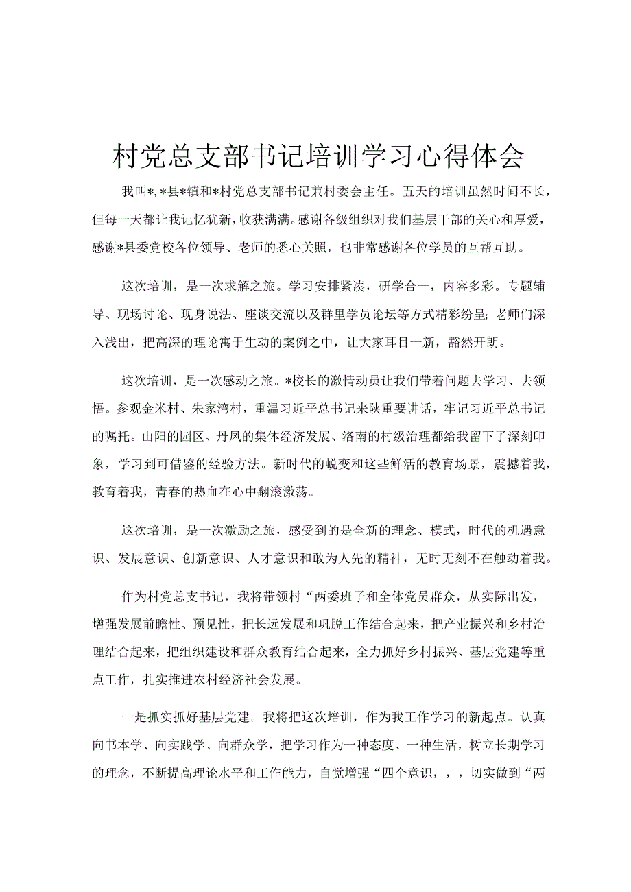 村党总支部书记培训学习心得体会.docx_第1页