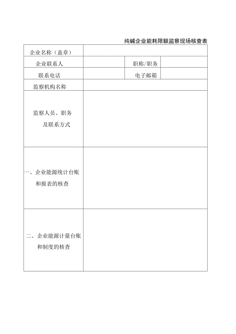 纯碱企业能耗限额监察现场核查表.docx_第1页