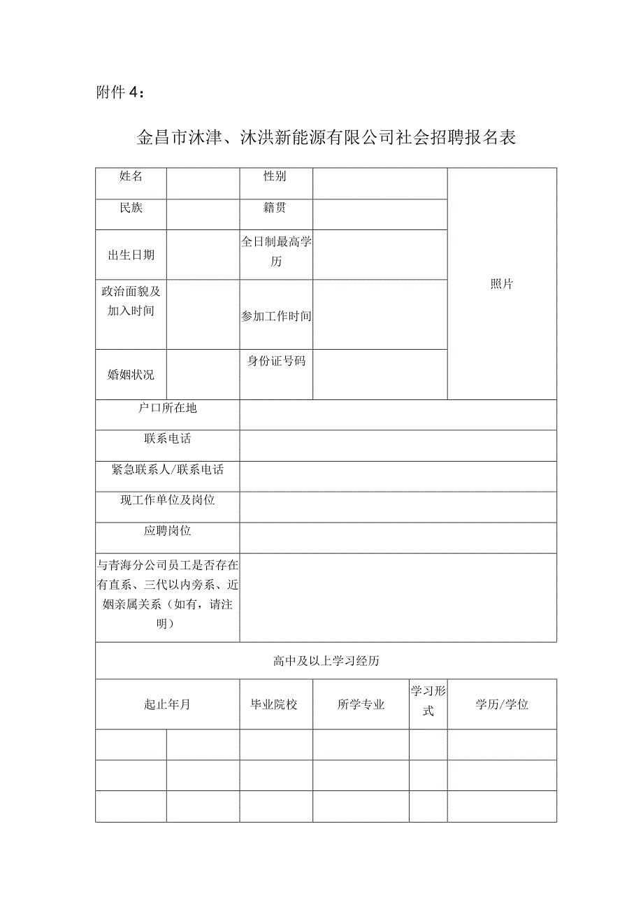 金昌市沐津、沐洪新能源有限公司社会招聘报名表.docx_第1页