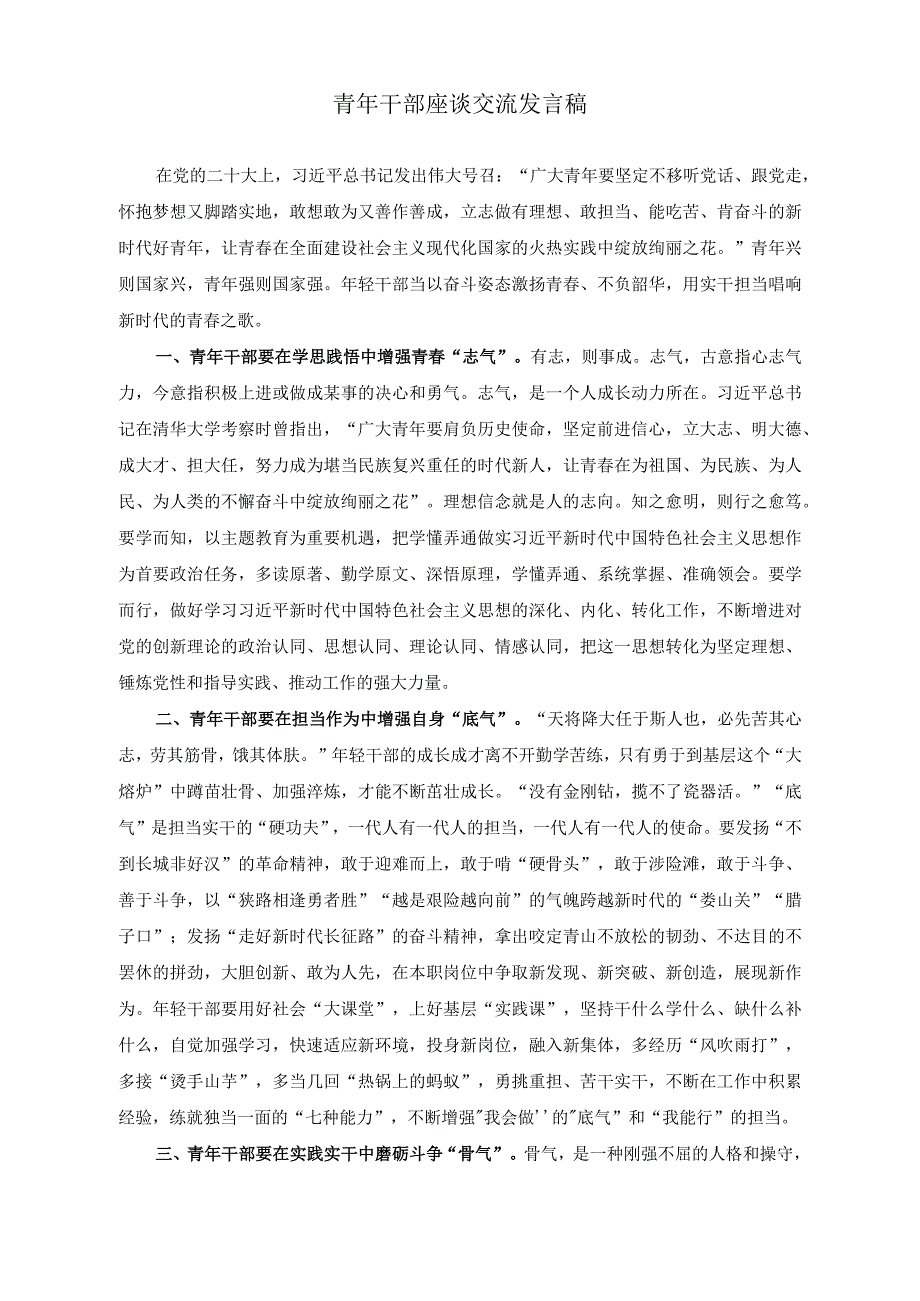 （2篇）2023年青年干部应当坚定理想信念勇于担当作为交流发言（青年干部座谈交流发言稿）.docx_第3页