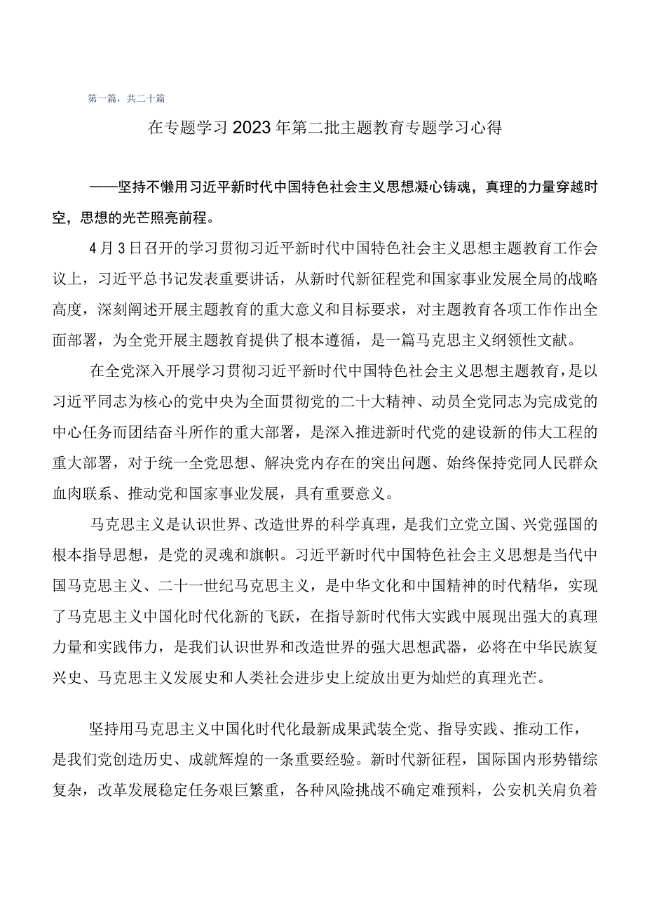 （二十篇）专题学习2023年主题教育交流发言稿.docx_第1页