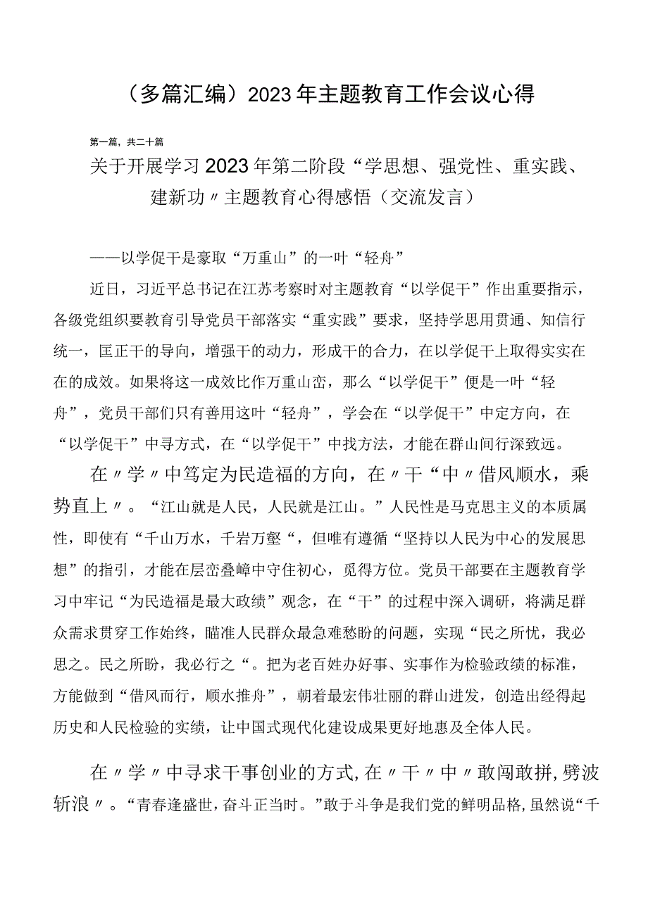 （多篇汇编）2023年主题教育工作会议心得.docx_第1页