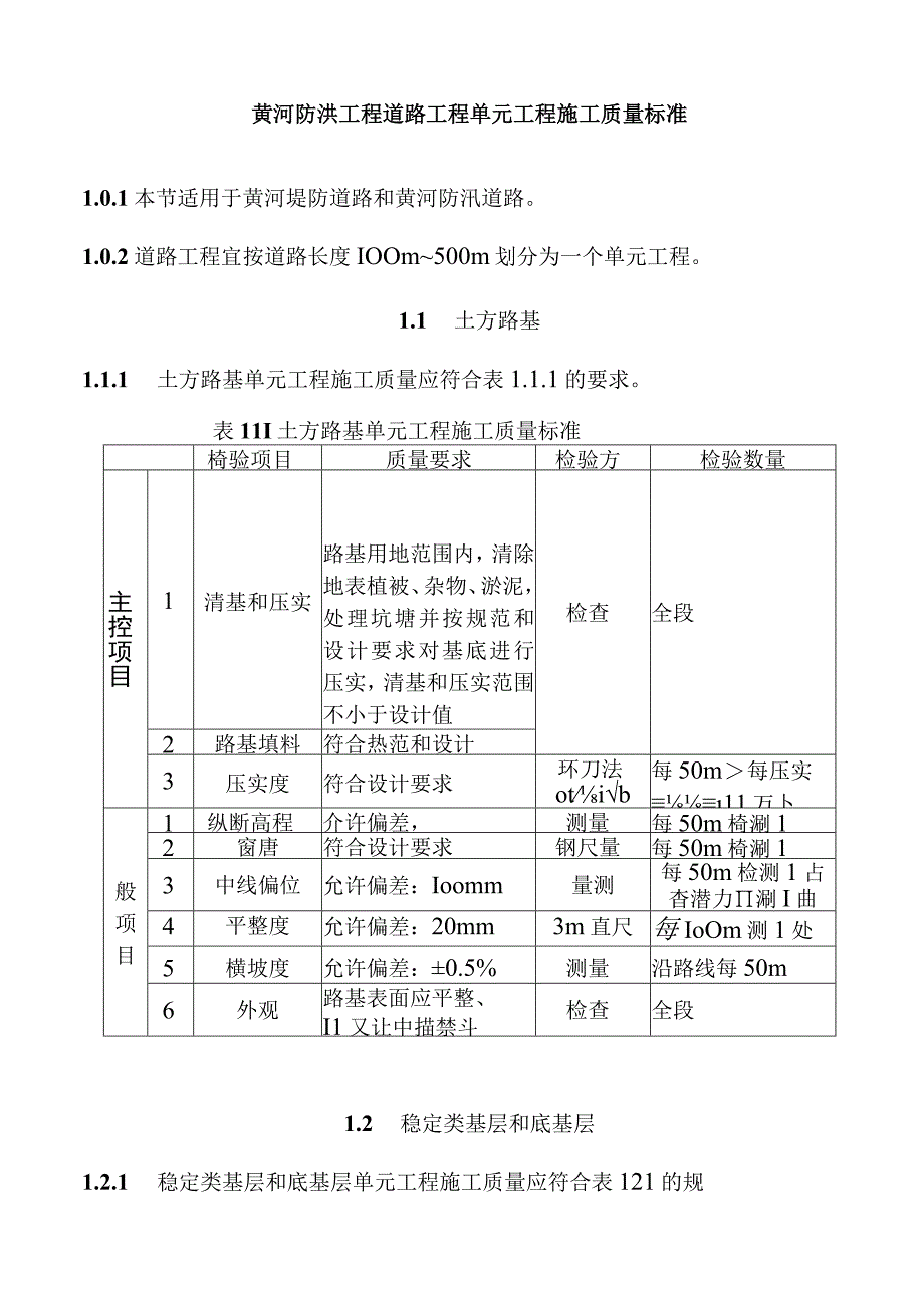 黄河防洪工程道路工程单元工程施工质量标准.docx_第1页