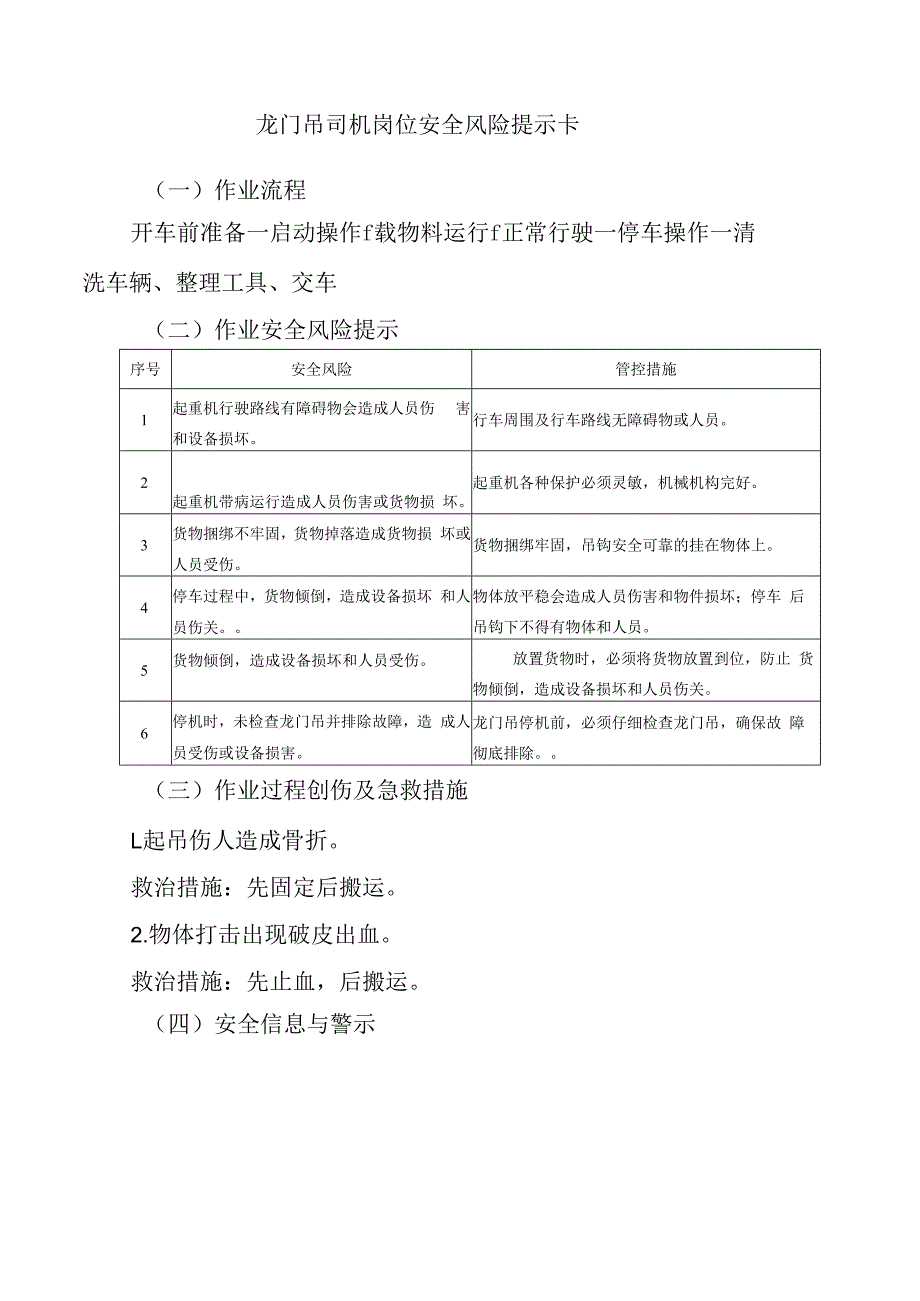 龙门吊司机岗位安全风险提示卡.docx_第1页