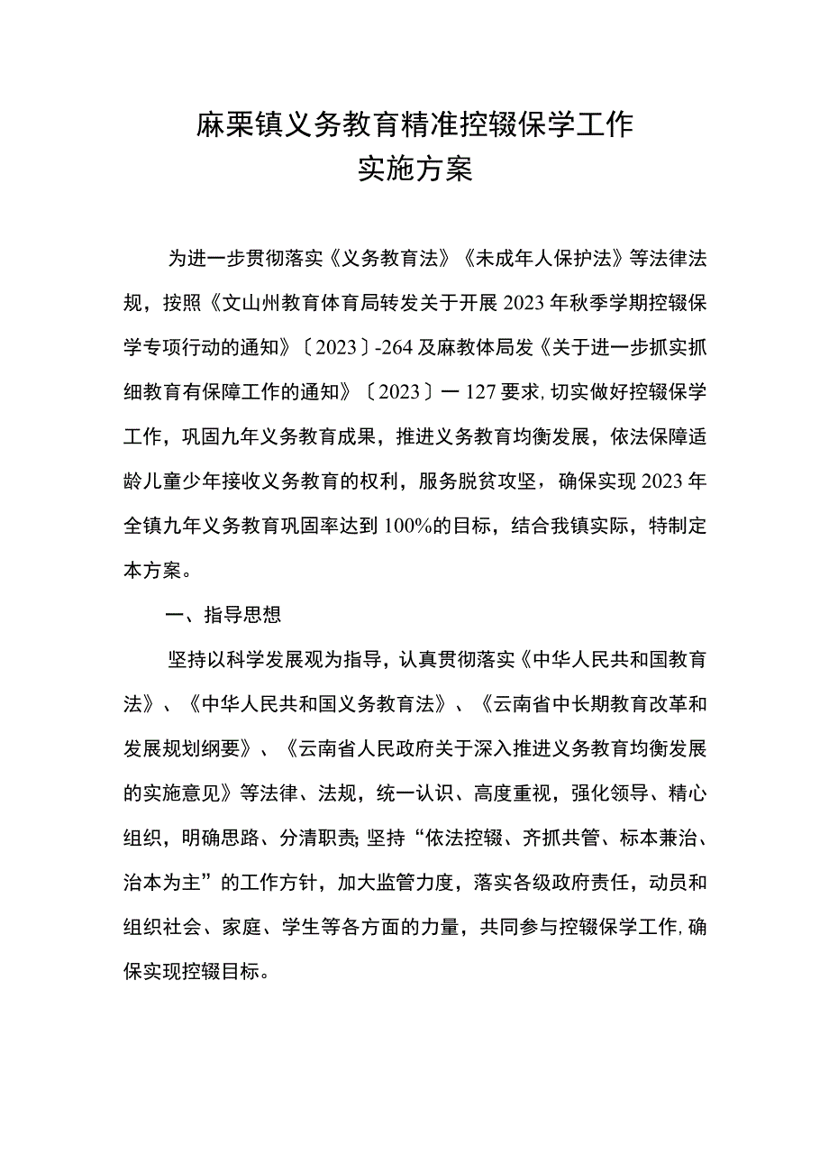 麻栗镇义务教育精准控辍保学工作实施方案.docx_第1页