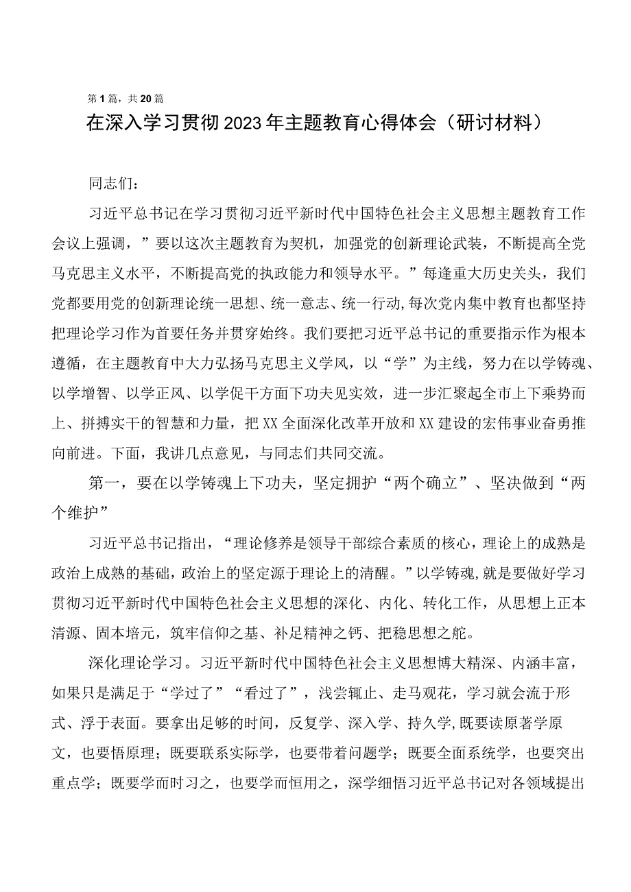 （多篇汇编）2023年度深入学习主题教育发言材料.docx_第1页