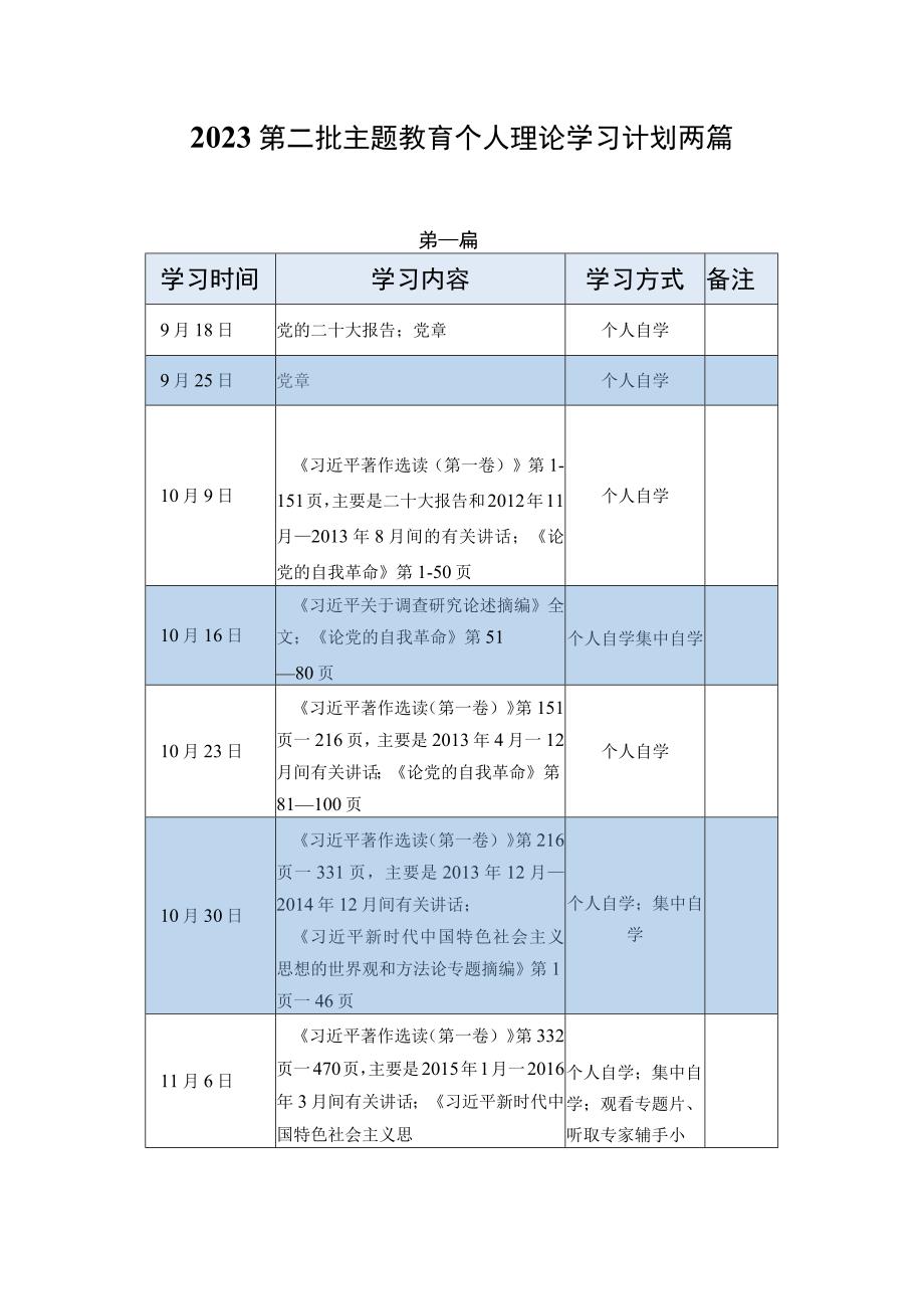 2023第二批主题教育个人理论学习计划两篇.docx_第1页