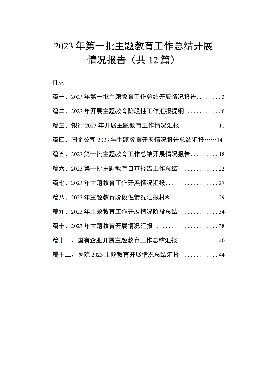 2023年第一批主题教育工作总结开展情况报告（共12篇）.docx_第1页