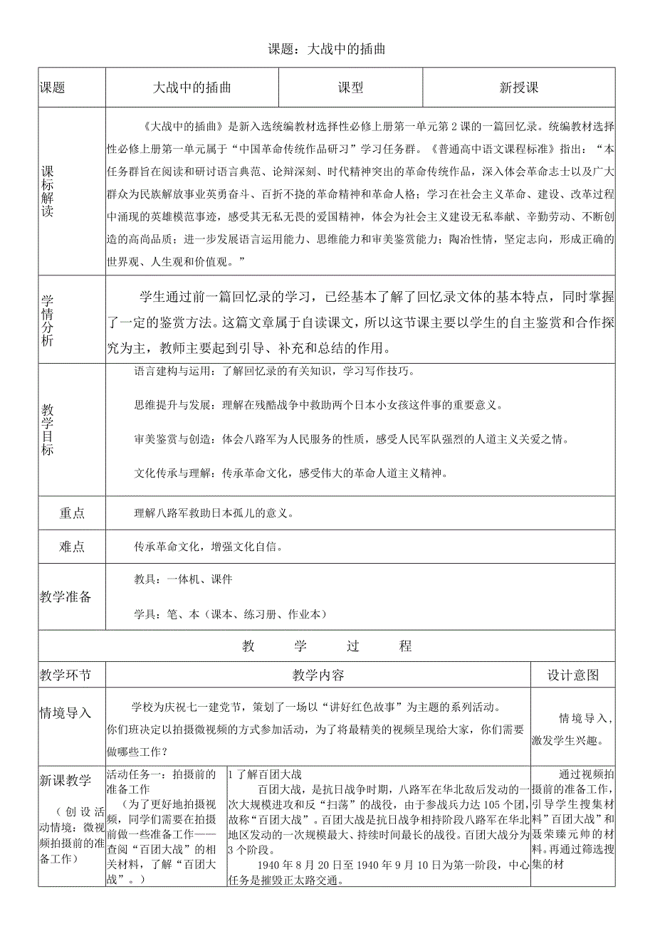 2023-2024学年部编版选择性必修上册 大战中的插曲.docx_第1页