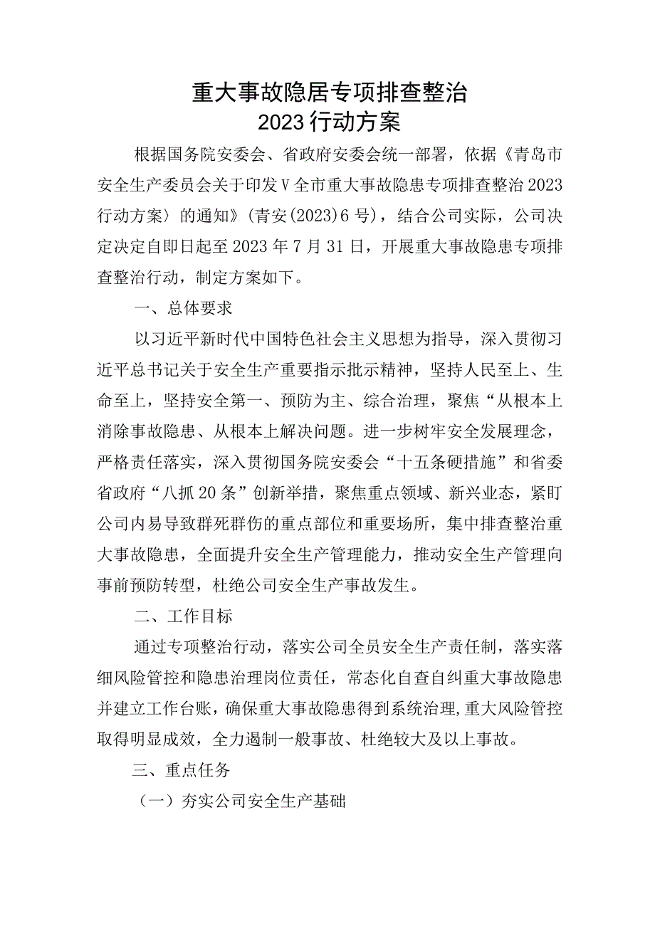 《xx有限公司重大事故隐患专项排查整治2023行动方案》.docx_第2页