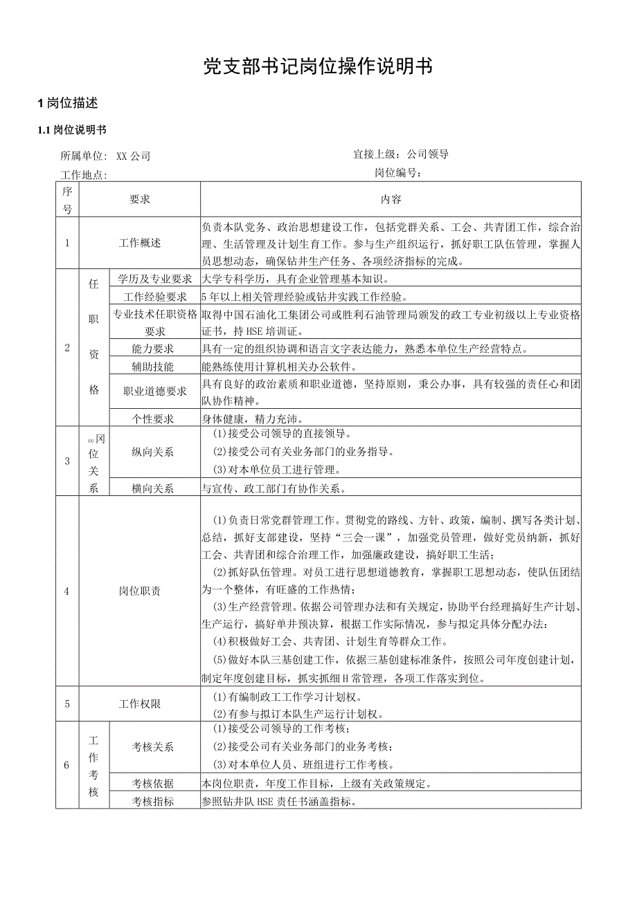 党支部书记岗位操作说明书.docx_第1页