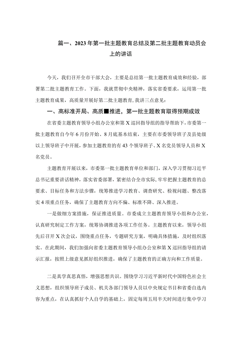 2023年第一批主题教育总结及第二批主题教育动员会上的讲话（共9篇）.docx_第2页