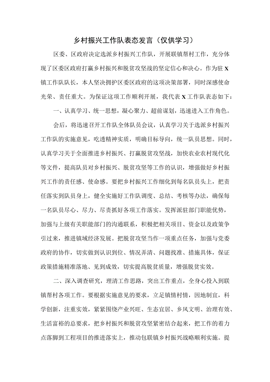 乡村振兴工作队表态发言.docx_第1页