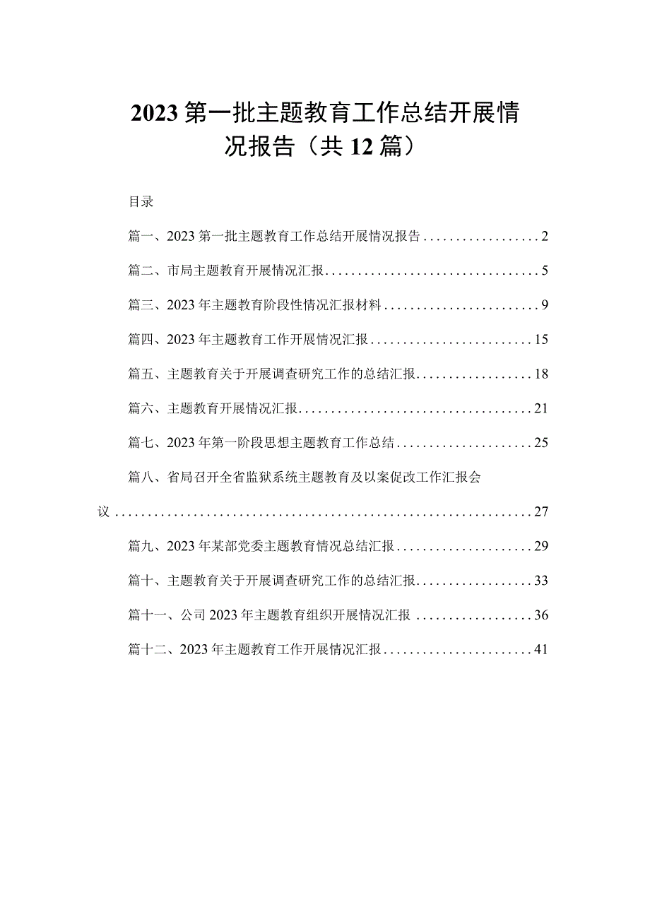 2023第一批主题教育工作总结开展情况报告（共12篇）.docx_第1页