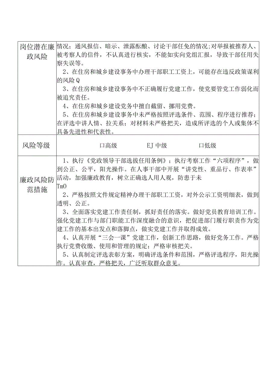 X县住房和城乡建设部门人事党务管理股干部个人岗位廉政风险点排查登记表.docx_第2页