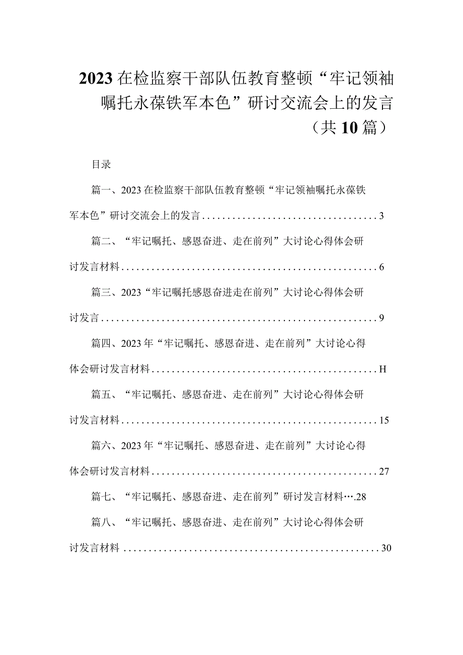 2023在检监察干部队伍教育整顿“牢记领袖嘱托永葆铁军本色”研讨交流会上的发言【八篇精选】供参考.docx_第1页