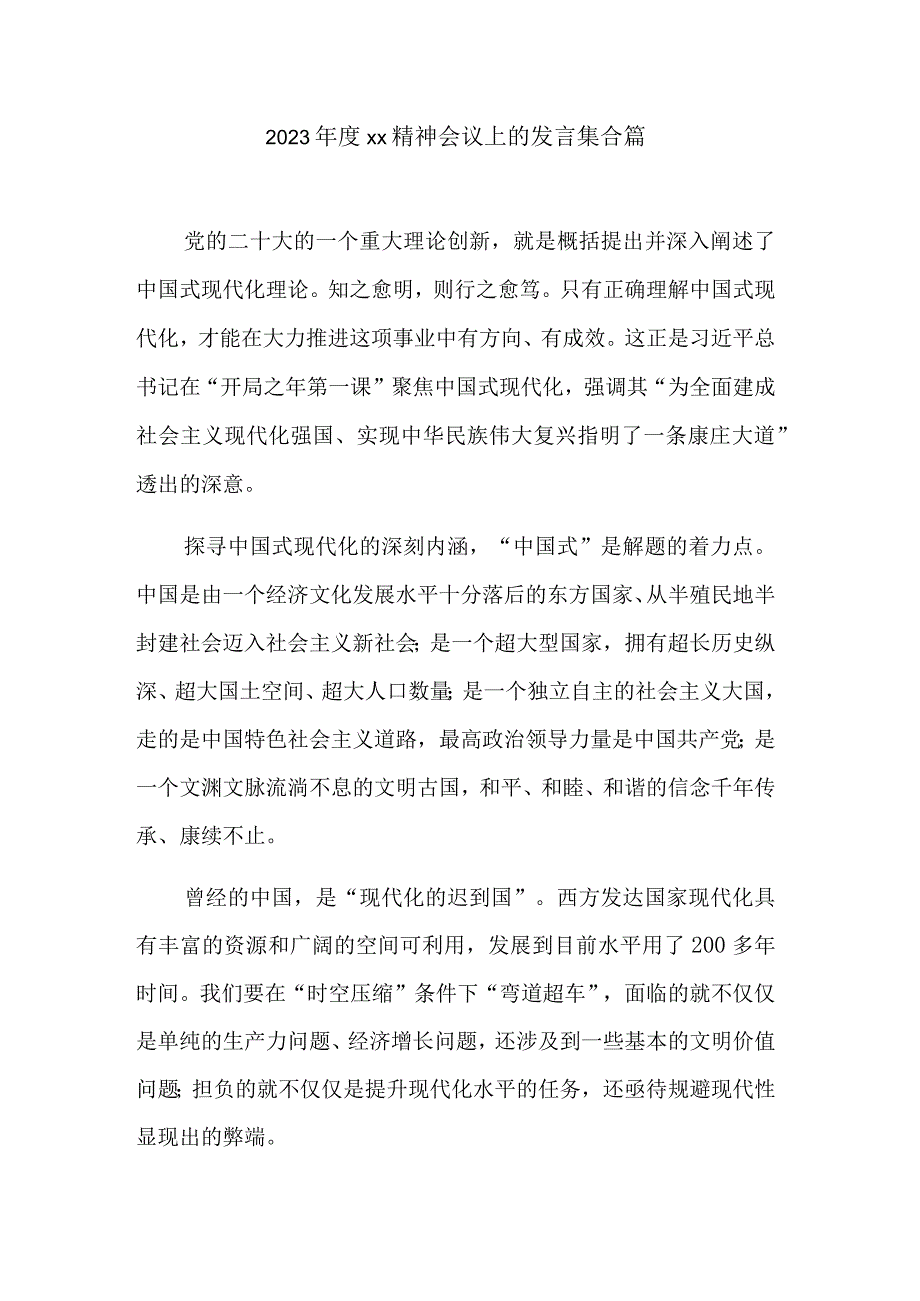 2023年度xx精神会议上的发言集合篇.docx_第1页