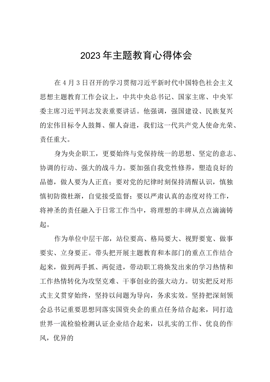 2023年国企干部职工主题教育心得体会十三篇.docx_第1页