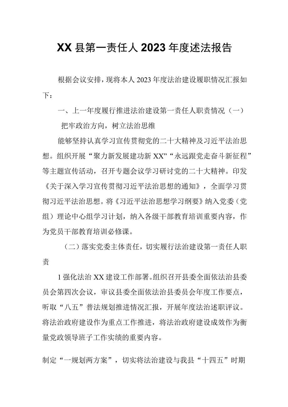 XX县第一责任人2022年度述法报告.docx_第1页