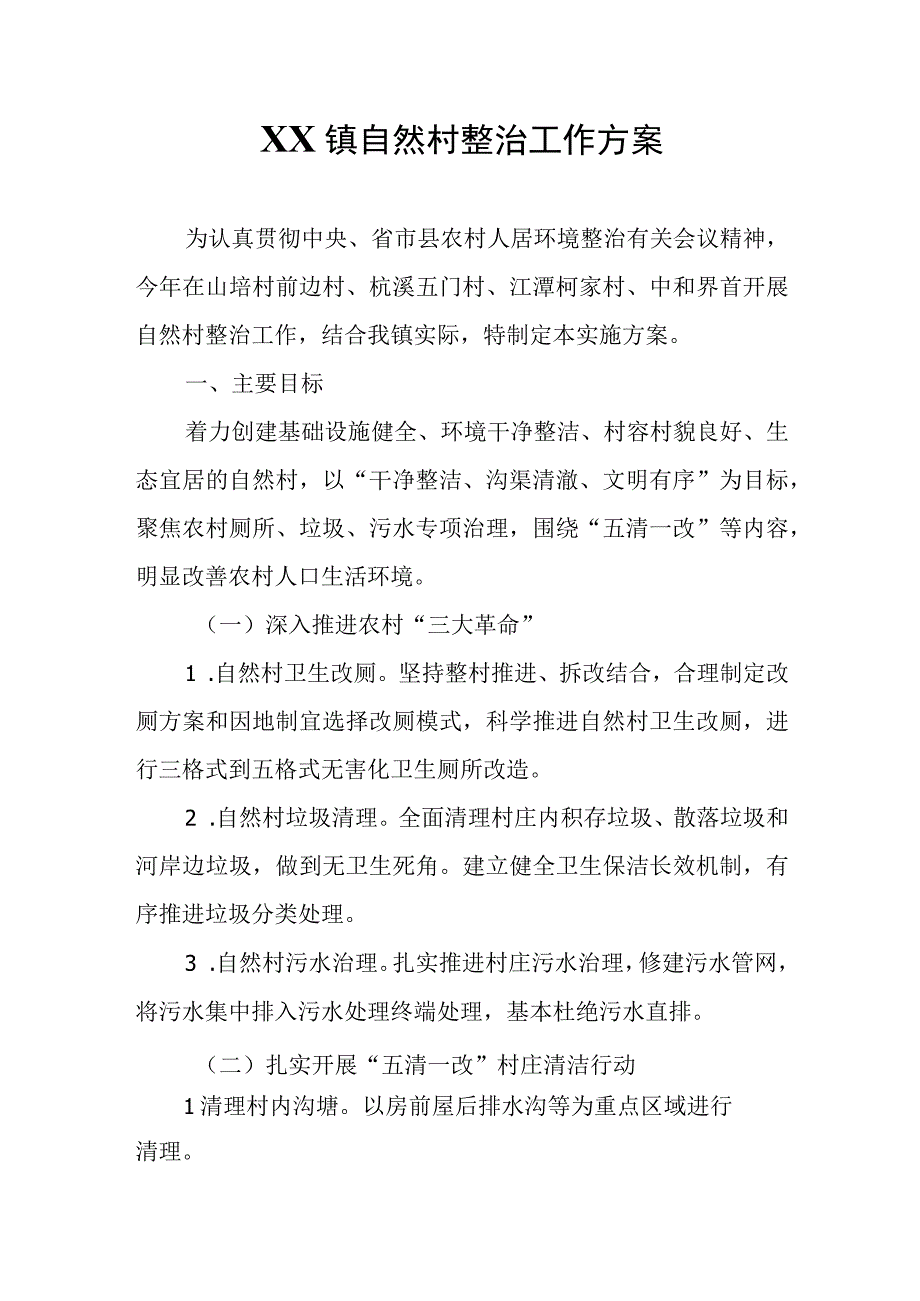 XX镇自然村整治工作方案.docx_第1页