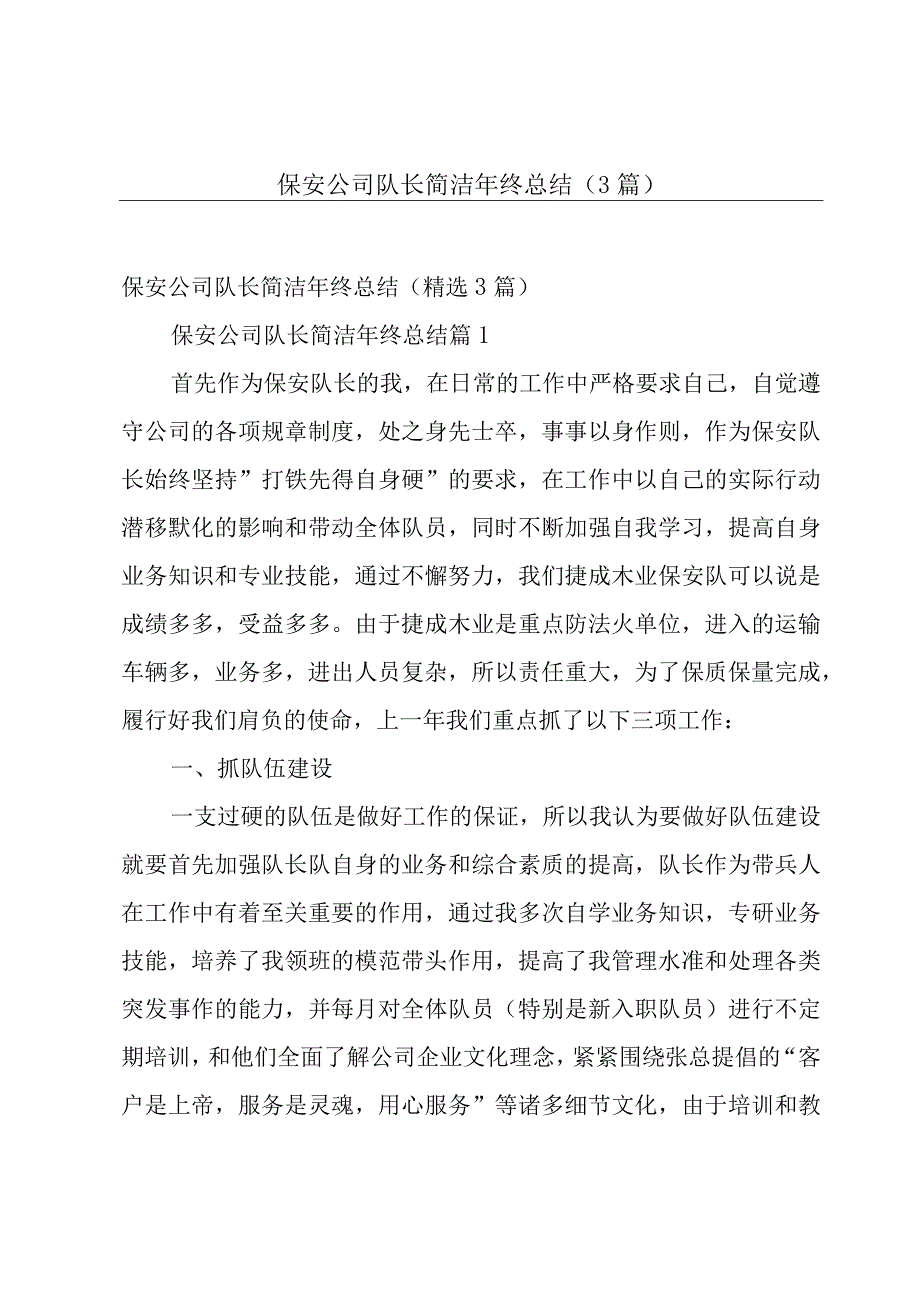 保安公司队长简洁年终总结（3篇）.docx_第1页