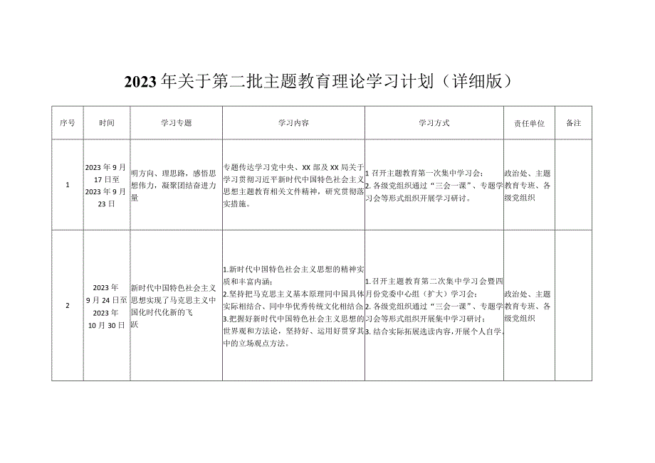 2023年关于第二批主题教育理论学习计划（详细版）.docx_第1页