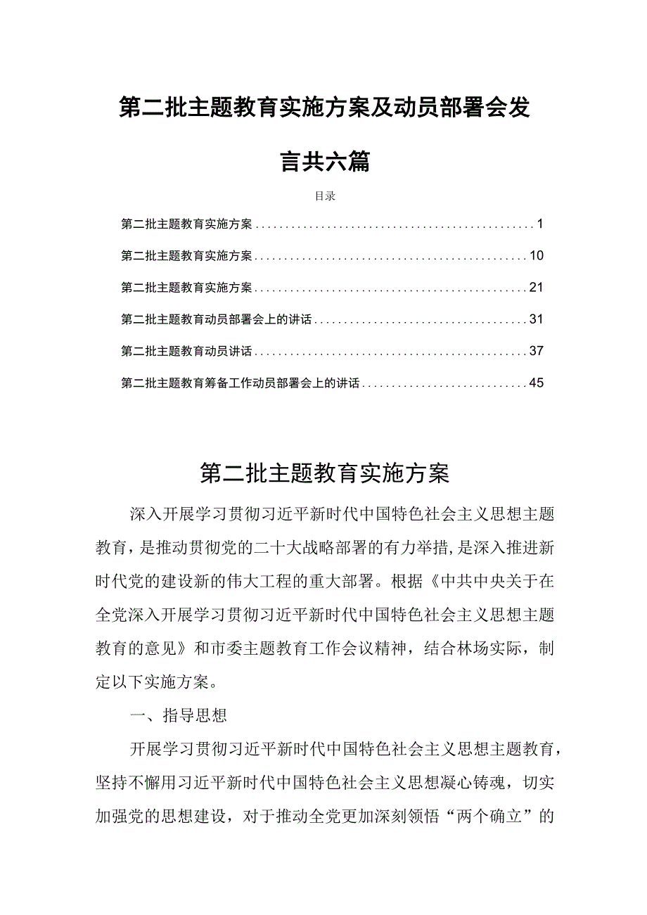 2023第二批主题教育实施方案及动员部署会发言词共六篇.docx_第1页