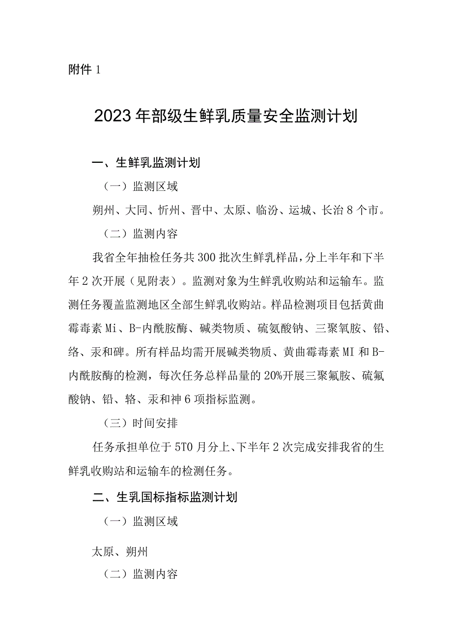 2023年部级生鲜乳质量安全监测计划.docx_第1页