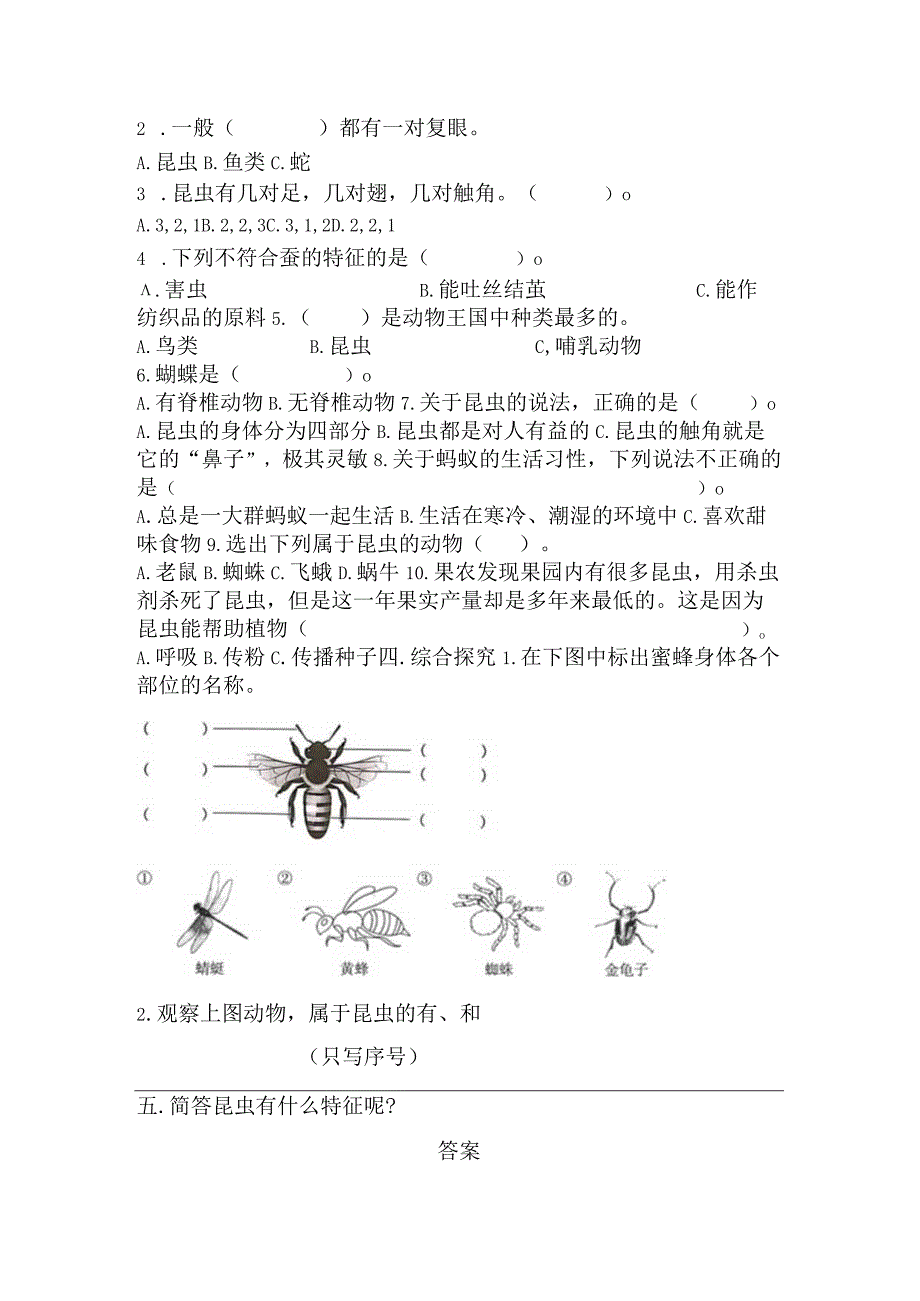 1-5 昆虫（练习）三年级科学下册（冀人版）.docx_第2页