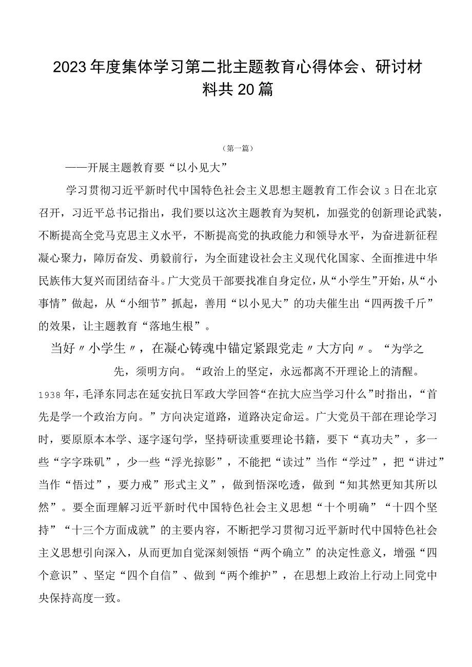 2023年度集体学习第二批主题教育心得体会、研讨材料共20篇.docx_第1页