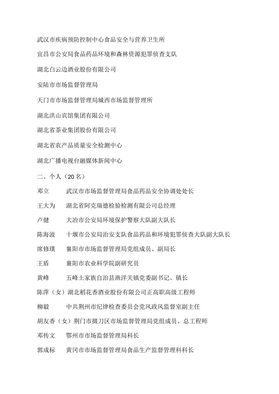 湖北省人民政府关于颁发第二届湖北省食品安全突出贡献奖的决定.docx_第2页