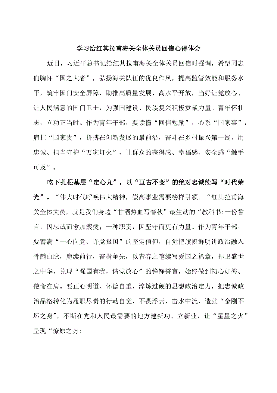 学习领悟给红其拉甫海关全体关员回信心得体会3篇.docx_第3页