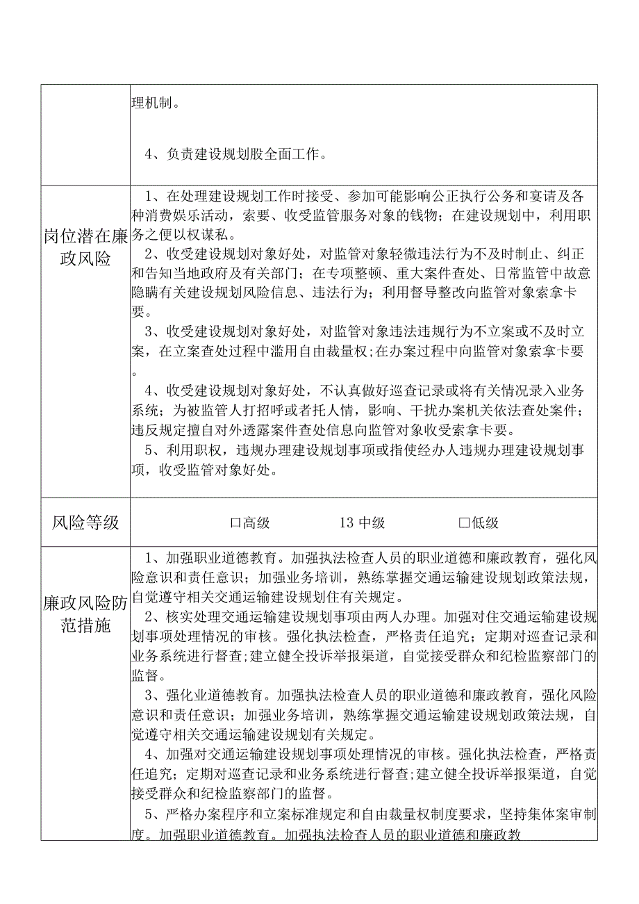 某县交通运输部门建设规划股股长个人岗位廉政风险点排查登记表.docx_第3页