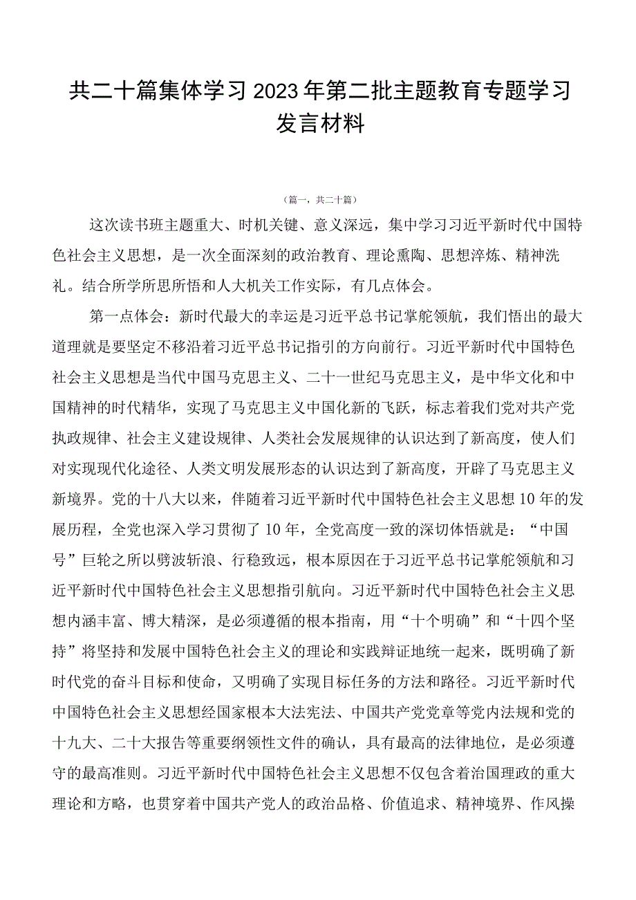 共二十篇集体学习2023年第二批主题教育专题学习发言材料.docx_第1页