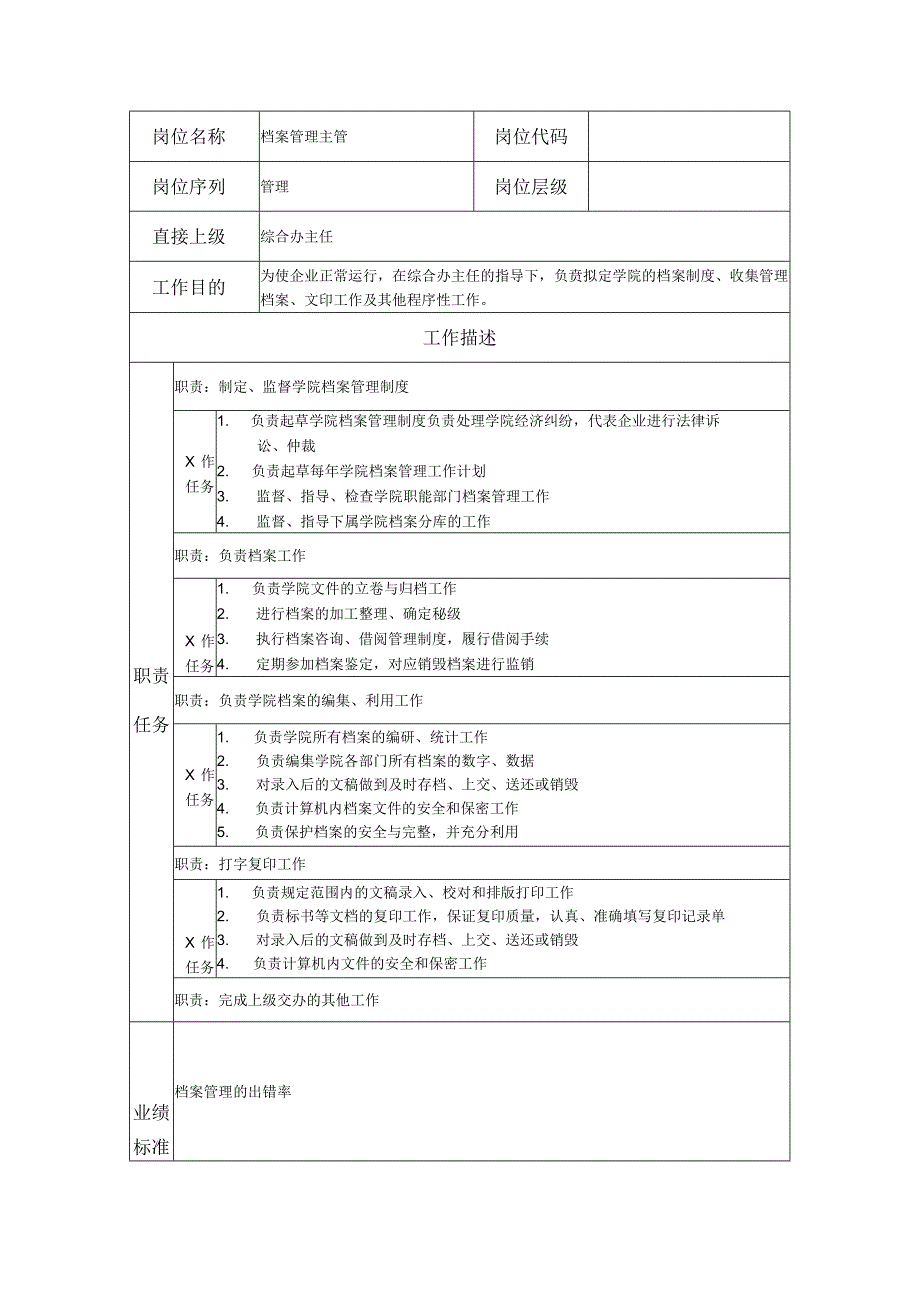 档案管理主管岗位职责说明书.docx_第1页