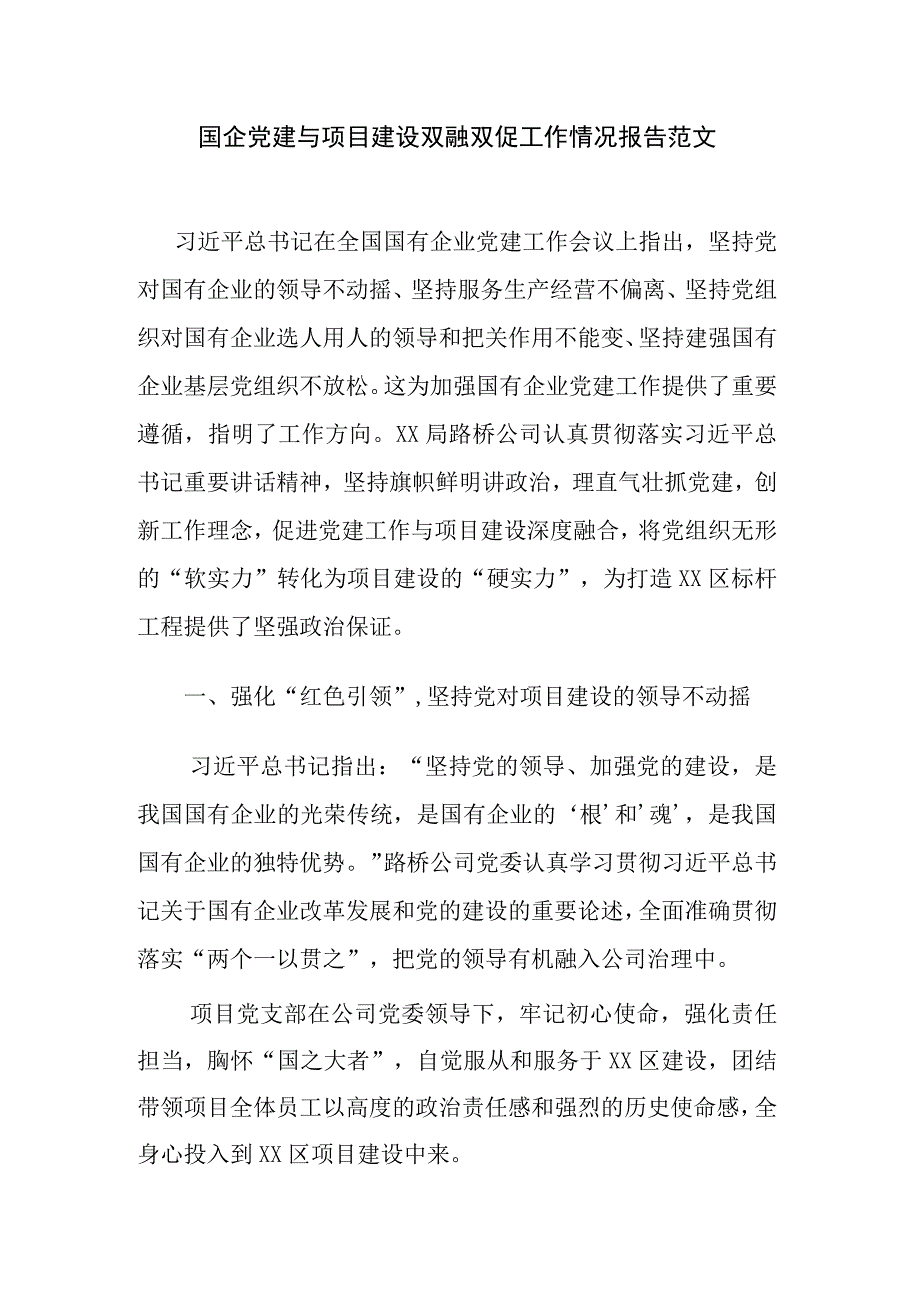 国企党建与项目建设双融双促工作情况报告范文.docx_第1页