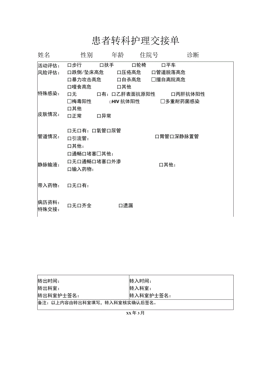 患者转科护理交接单.docx_第1页