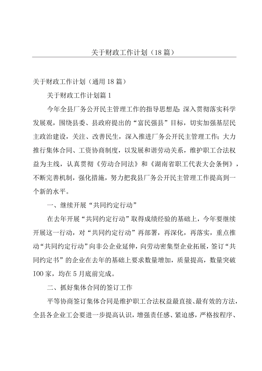 关于财政工作计划（18篇）.docx_第1页