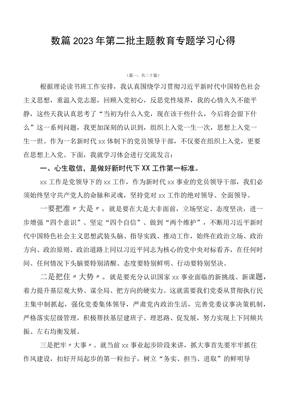 数篇2023年第二批主题教育专题学习心得.docx_第1页