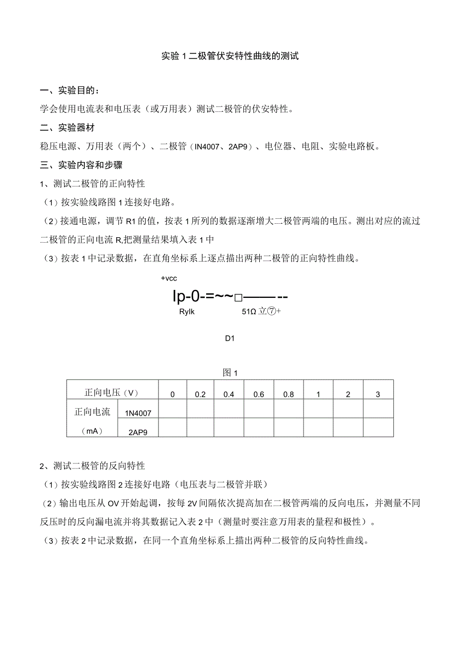 实验1 二极管伏安特性曲线的测试.docx_第1页