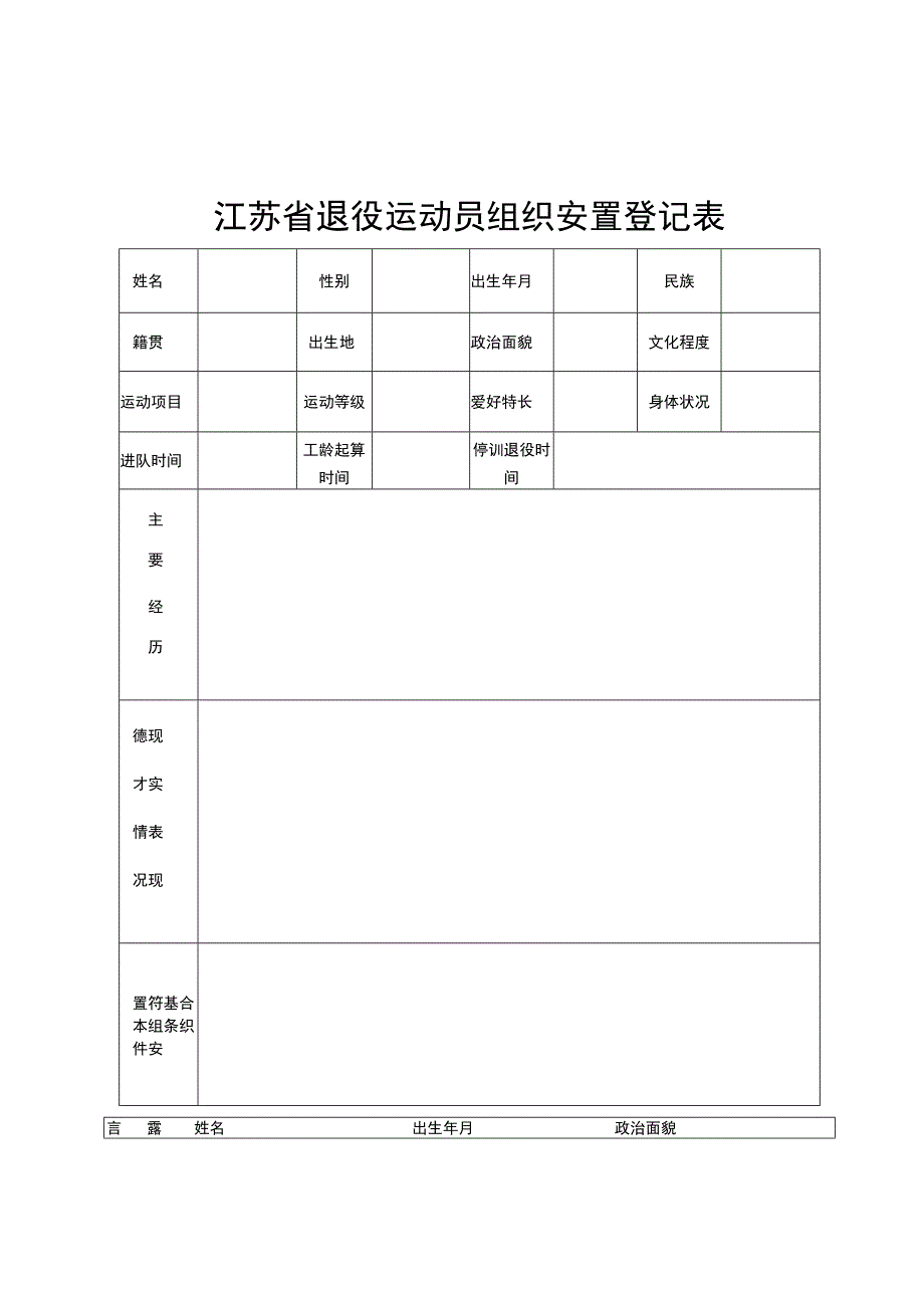 江苏省退役运动员自主择业补偿金标准、安置登记表、审批表、自主择业协议书.docx_第2页