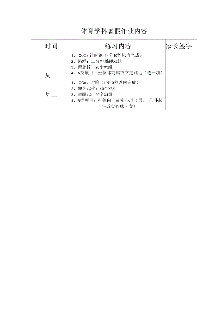 2020级初四体育暑假期作业.docx_第2页