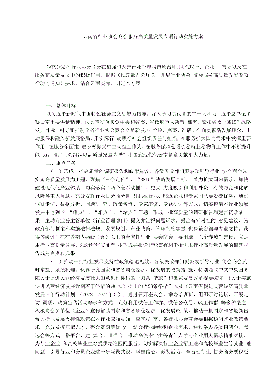 云南省行业协会商会服务高质量发展专项行动实施方案.docx_第1页