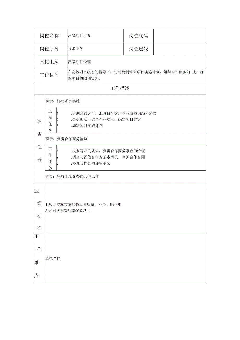 高级项目主办岗位职务说明书.docx_第1页