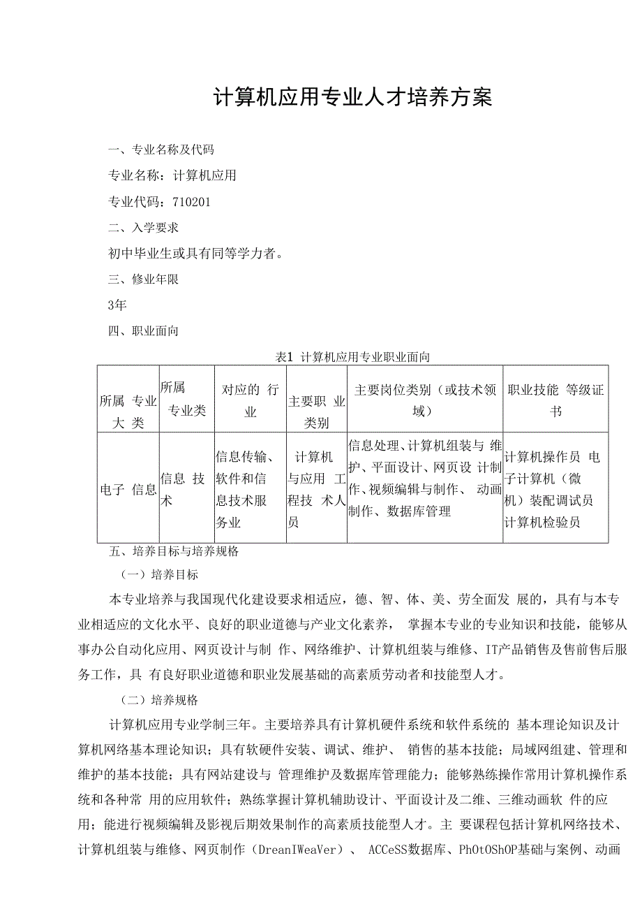 计算机应用专业人才培养方案.docx_第1页