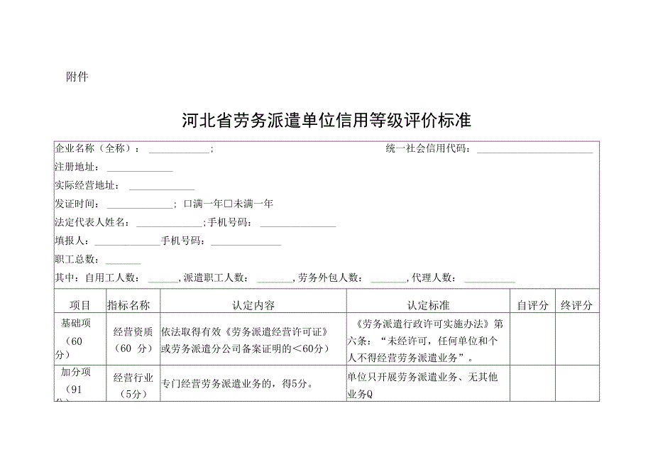 河北省劳务派遣单位信用等级评价标准.docx_第1页